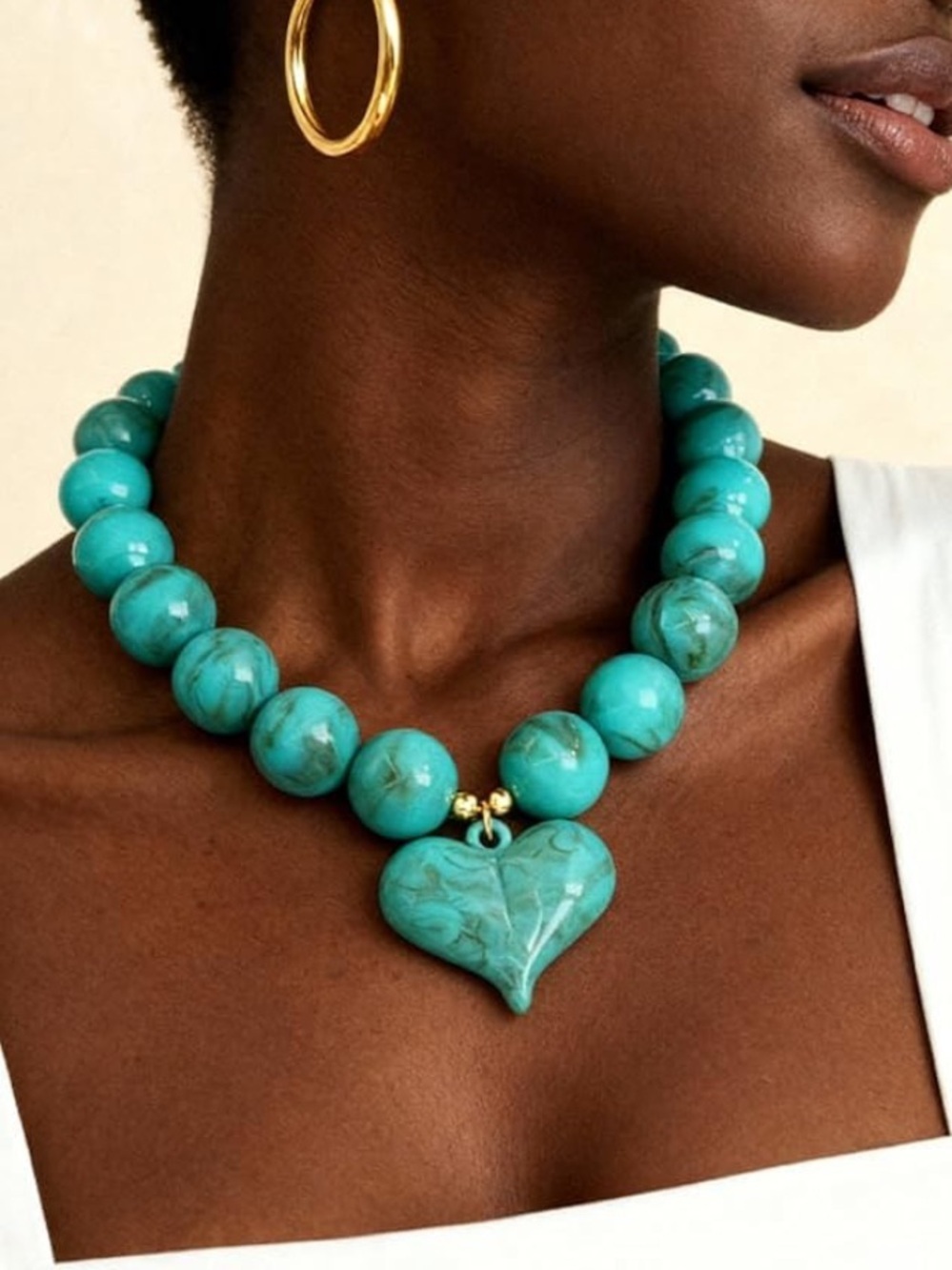 Anthropologie Turquoise Beaded Heart Necklace
